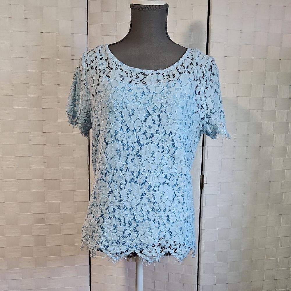 Rafaella Light Blue Lace Blouse
